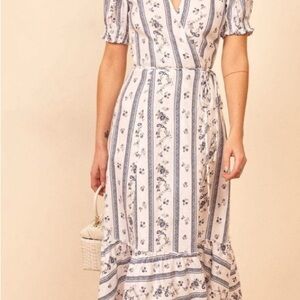 Reformation Veronika Roquefort Blue and White Floral Midi Dress